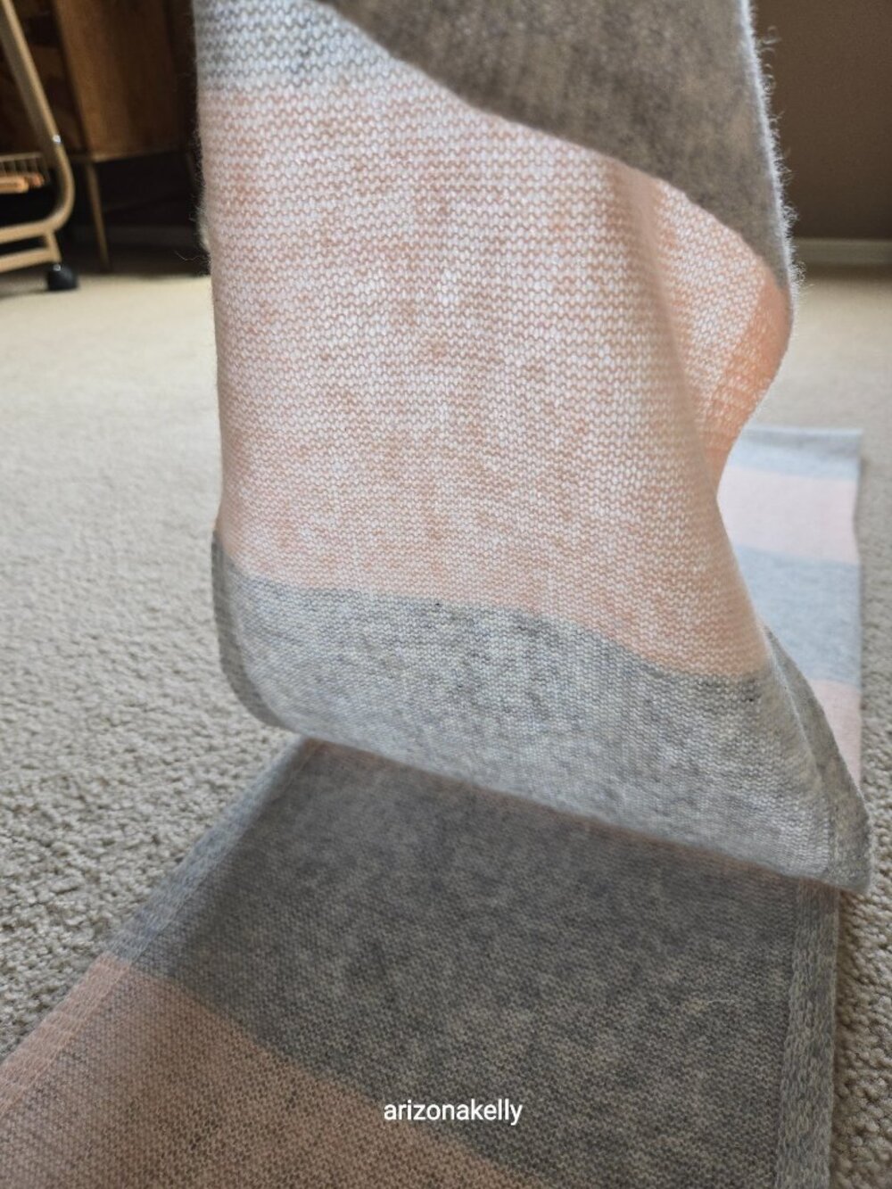 Hannah Rose Cashmere Scarf Pink & Grey Lightweight Weave - Picture 6 of 12